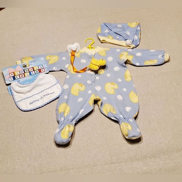 Middleton Reborn Blue and Yellow Duck One Piece Footed Doll Outfit Bundle. - Picture 1 of 11